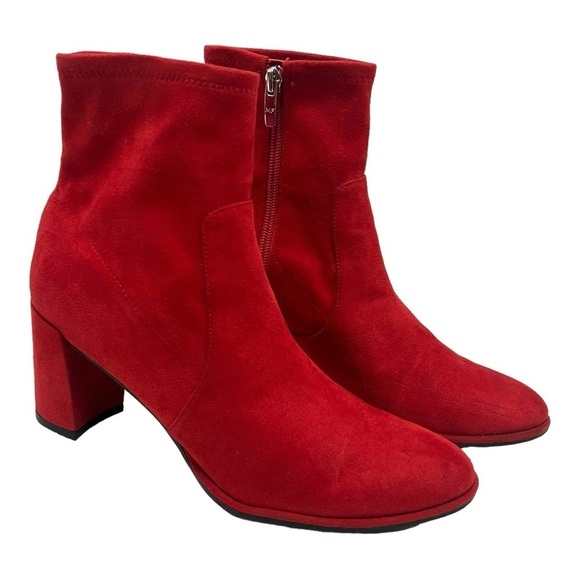 Marc Fisher Shoes - Marc Fisher Lizzy Red Microsuede Block Heel Casual Ankle Booties Women’s 8.5